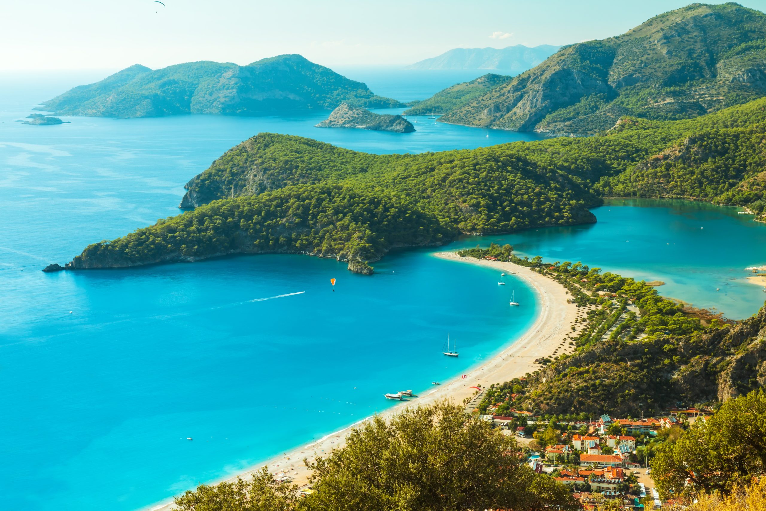 oludeniz lagoon in sea landscape view of beach, Turkey